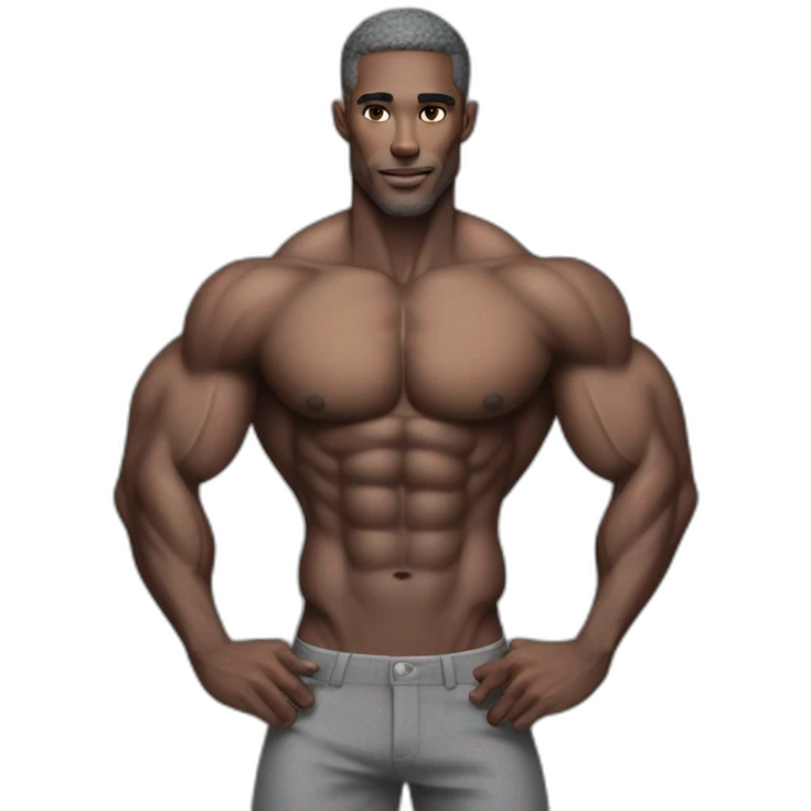 Buff skinny man with gray skin posing for Instagram fitness model emoji