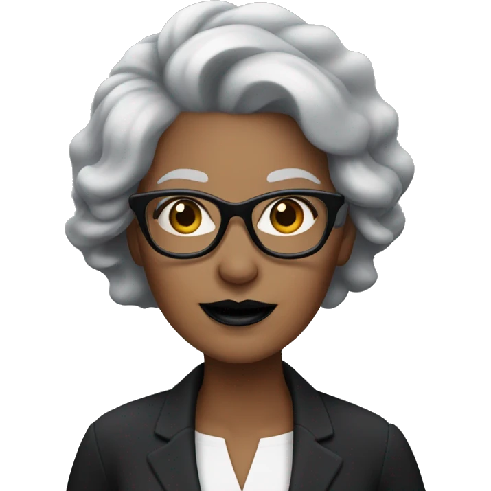 Attractive grey-haired woman with glasses and black lipstick emoji