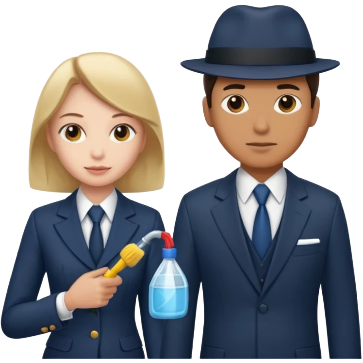 detective man interviewing cleaning girl  emoji