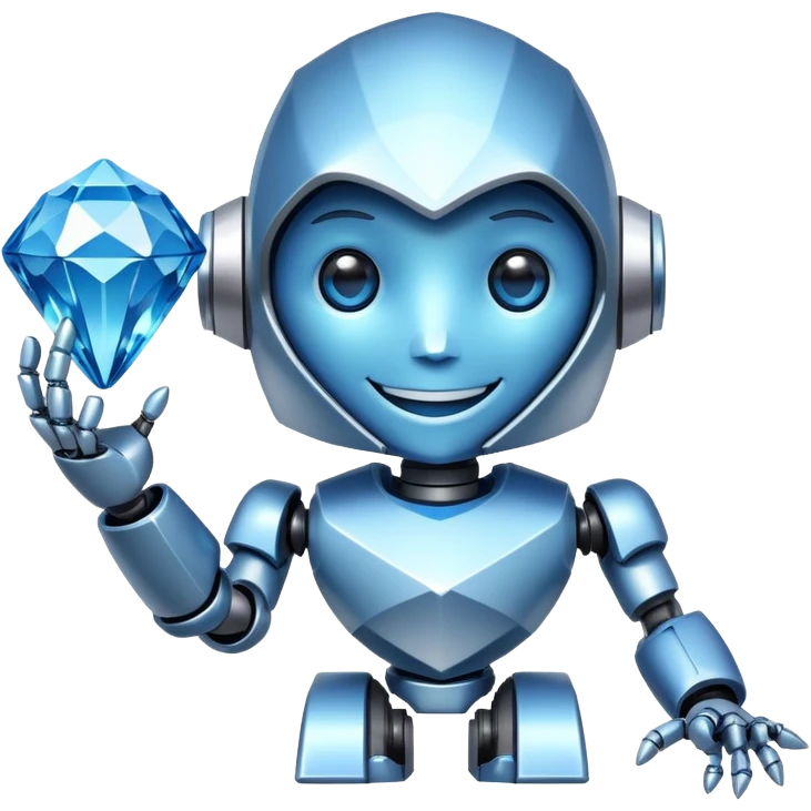 smiling robot holding a large blue diamond emoji