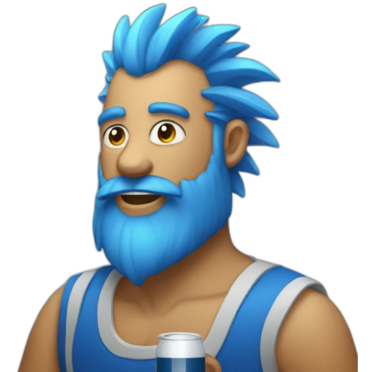 bearded man with blue mohawk having a beer emoji