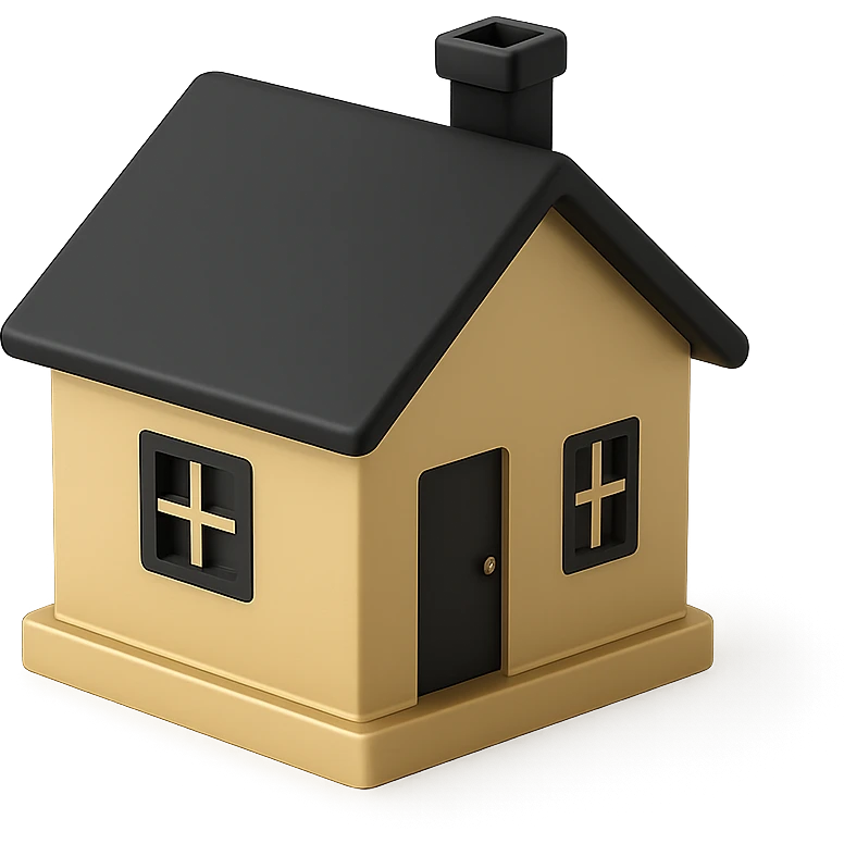 a gold classic house in 3D black style emoji