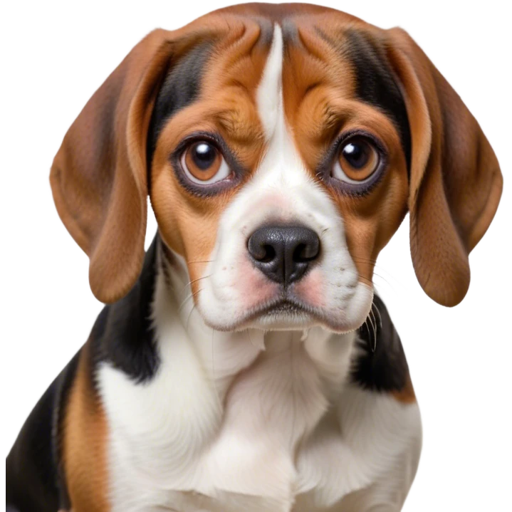 Cinematic Meme-Worthy Grumpy Beagle Portrait Emoji, Head held high but eyes filled with dramatic disappointment, showcasing a smooth tri-color coat of white, brown, and black, deeply furrowed brow forming an unmistakable scowl, floppy ears slightly angled back in disapproval, piercing hazel eyes glaring with pure exasperation, Simplified yet hilariously over-exaggerated features, highly detailed, glowing with an aura of supreme annoyance, high shine, exhausted yet judgmental, stylized with an almost regal pettiness, bright but brooding, soft glowing outline, capturing the essence of a companion that has seen it all and is thoroughly unimpressed, so meme-worthy it feels like it could instantly become the next viral sensation of grumpiness! emoji