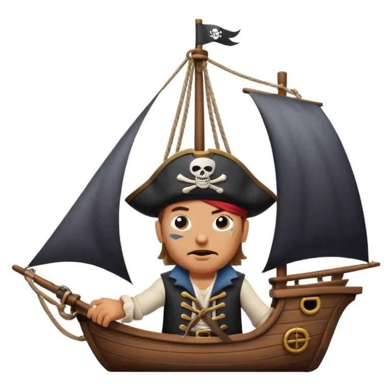 pirate with eye sailing a ship in strome sea background emoji