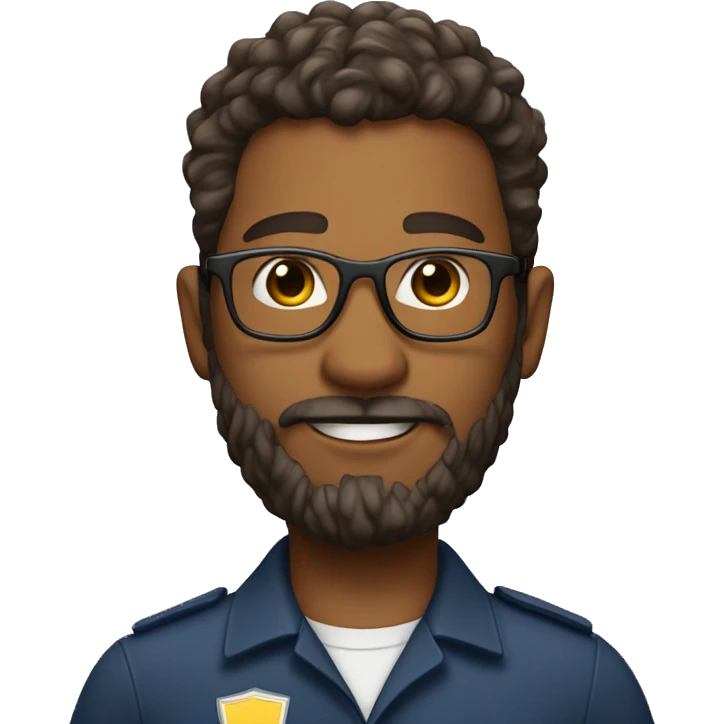 traffic instructor with medium brown skin, a beard, fade haircut on the sides with curly hair on top, and wearing glasses emoji