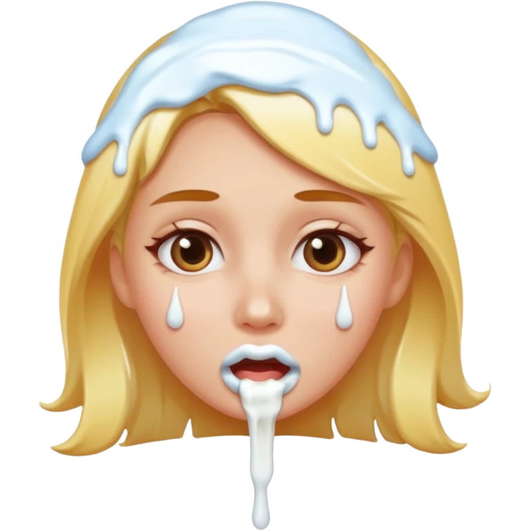 white icing dripping from a womans mouth emoji