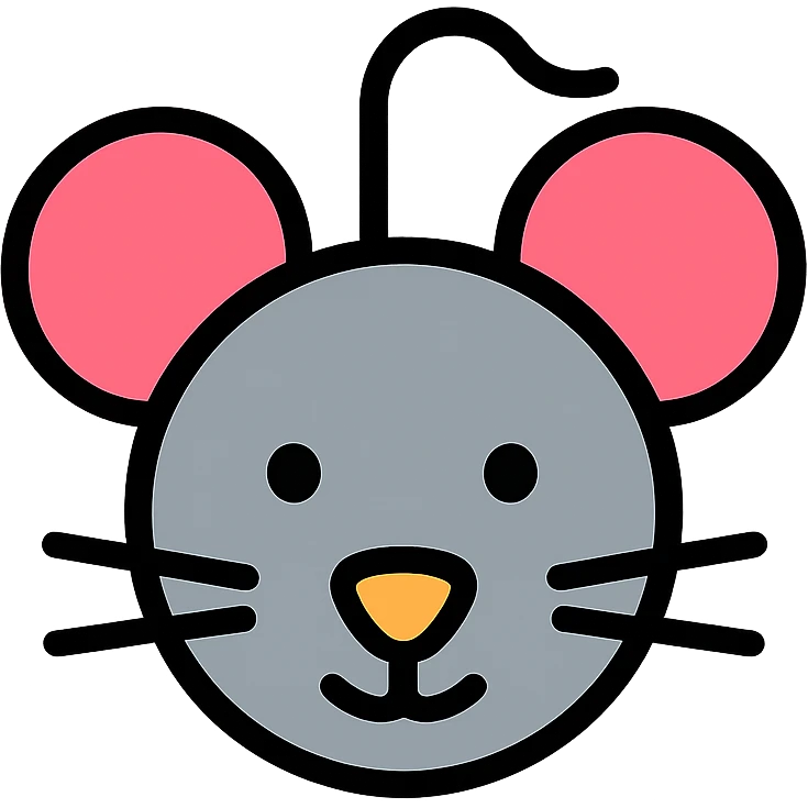 Colorful mouse icon with gray body and pink ears emoji