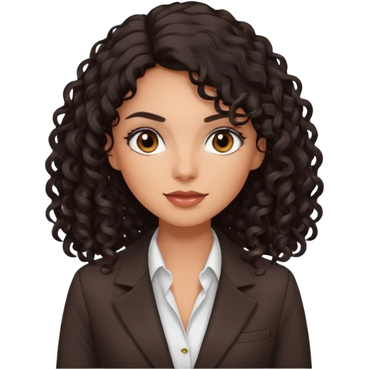 medium deep tan brown business woman with long black curly hair, light rosy cheeks, smoky eyes, dark brown eyes, wearing a dark brown blazer, white shirt emoji