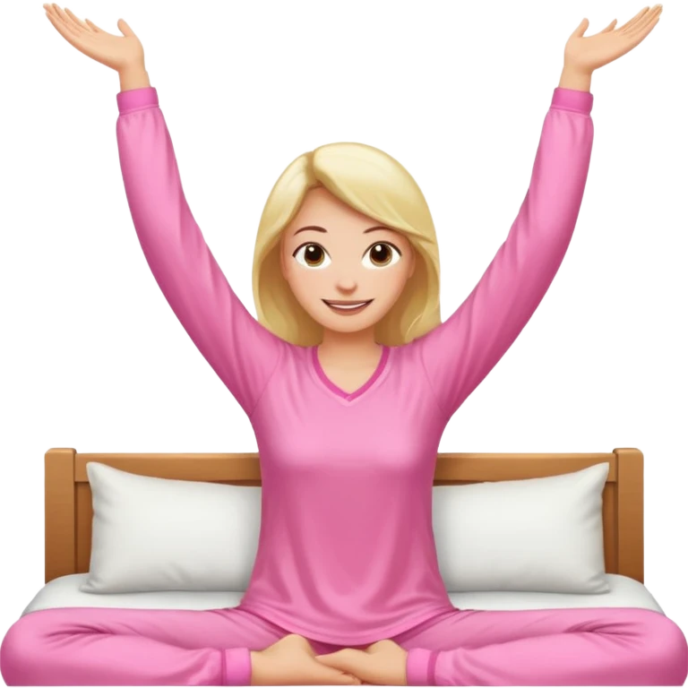 {
      "type": "human",
      "look": "pink pyjama lady, long sleeves, stretching arms",
      "description": "a woman in pink pyjamas stretching her arms after waking up"
    } emoji
