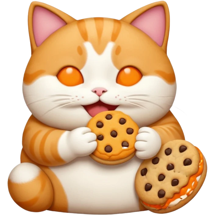 a chubby cat munching on a cookie, emoji style emoji
