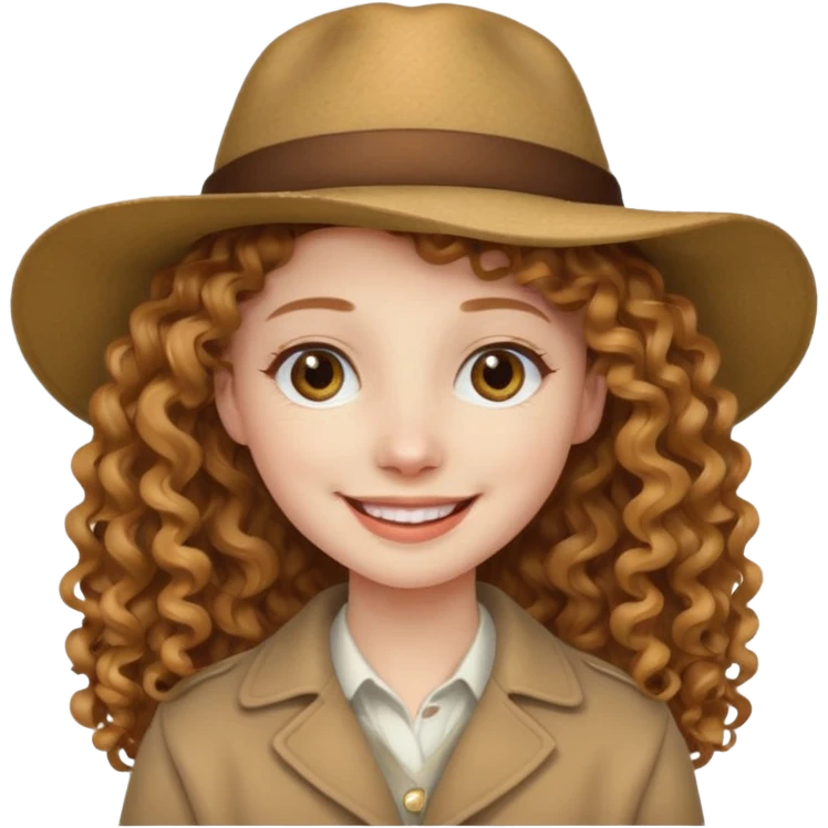 long hair light brown curly pale skin and a hat emoji
