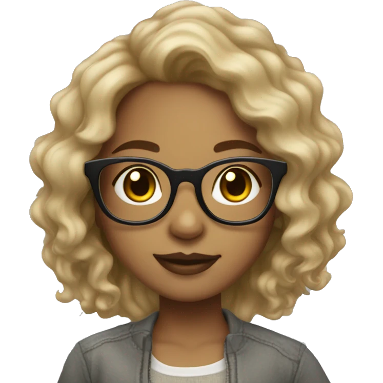 Light skin girl with wavy hair and clear glasses emoji