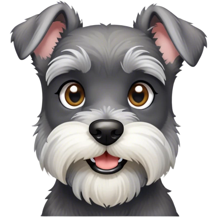 Cinematic Cute Miniature Schnauzer Portrait Emoji, Head cheerfully cocked with expressive, twinkling eyes and a neatly trimmed, adorable salt-and-pepper fur, simplified yet endearingly detailed, glowing with a bright, friendly radiance, high shine, exuding smart and spunky charm, styled with a delicate, whimsical outline, capturing the essence of a cute Miniature Schnauzer that appears ready to scamper off the screen with delightful energy! emoji
