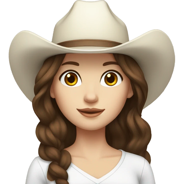 cowgirl, brunette hair, pale skin, brown eyes, white hat emoji