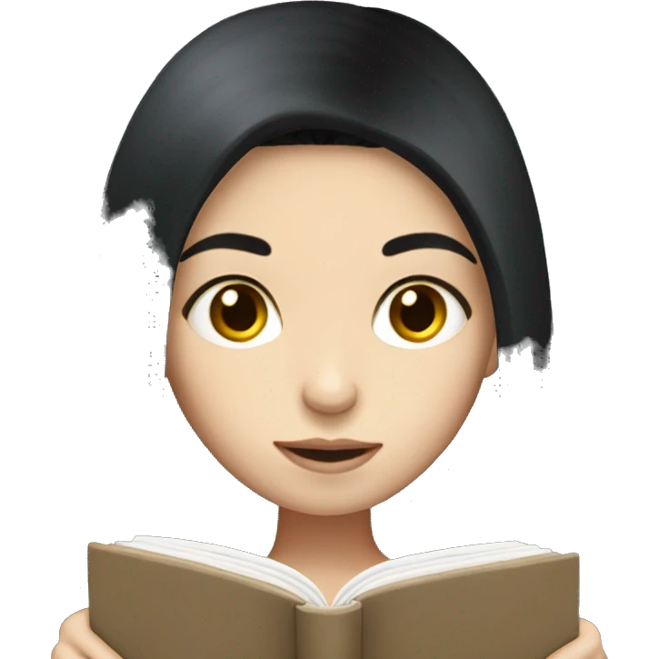 Girl with white skin and long black hair reading emoji