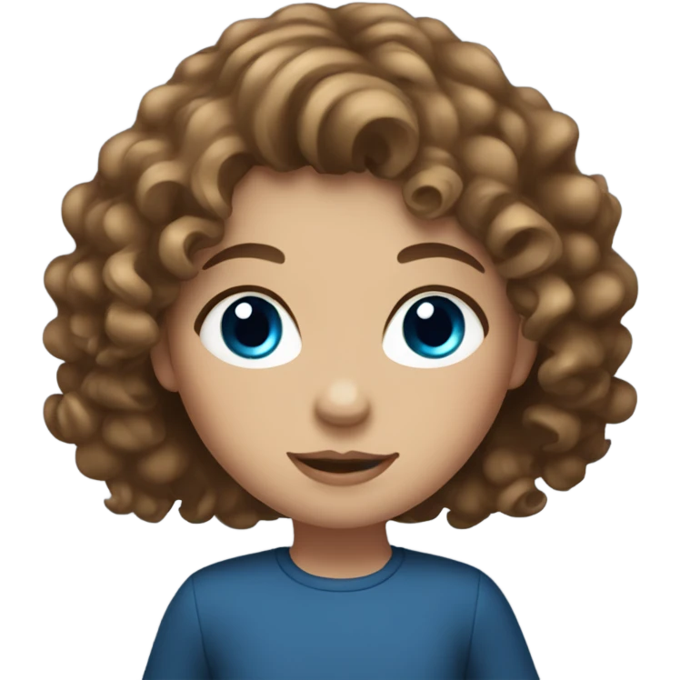 Girl with brown curly hair and blue eyes emoji