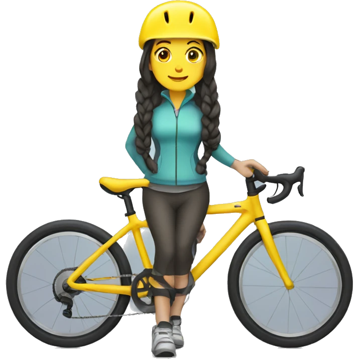 woman with long dark hair in two plaits wearing a yellow bike helmet emoji
