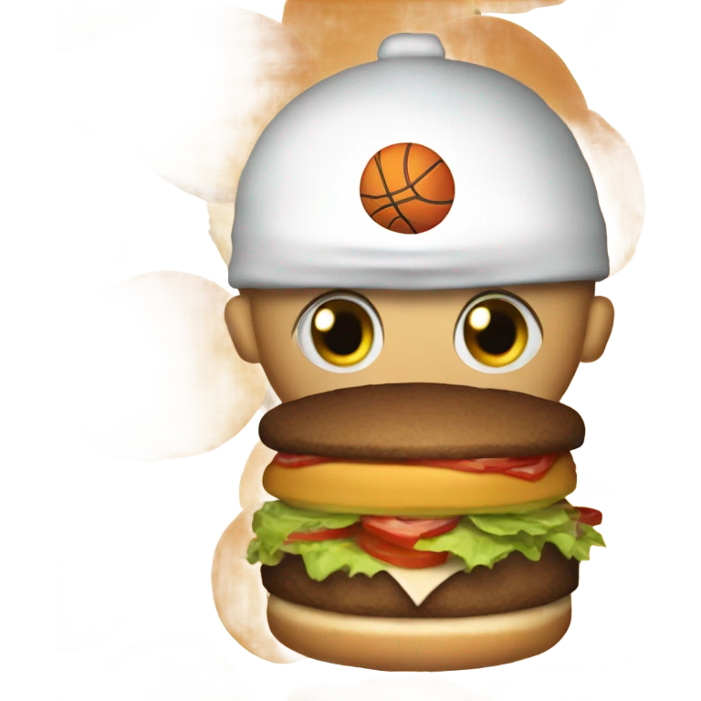 A burger wearing a white basketball Jersey that is number 1 emoji