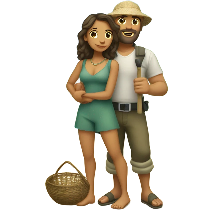 Latina island girl with Caucasian fisherman no beard husband in love on an island  emoji