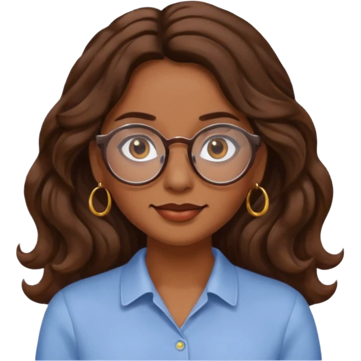 Women brown eye and brown long wave hair with glasses and circle earing emoji