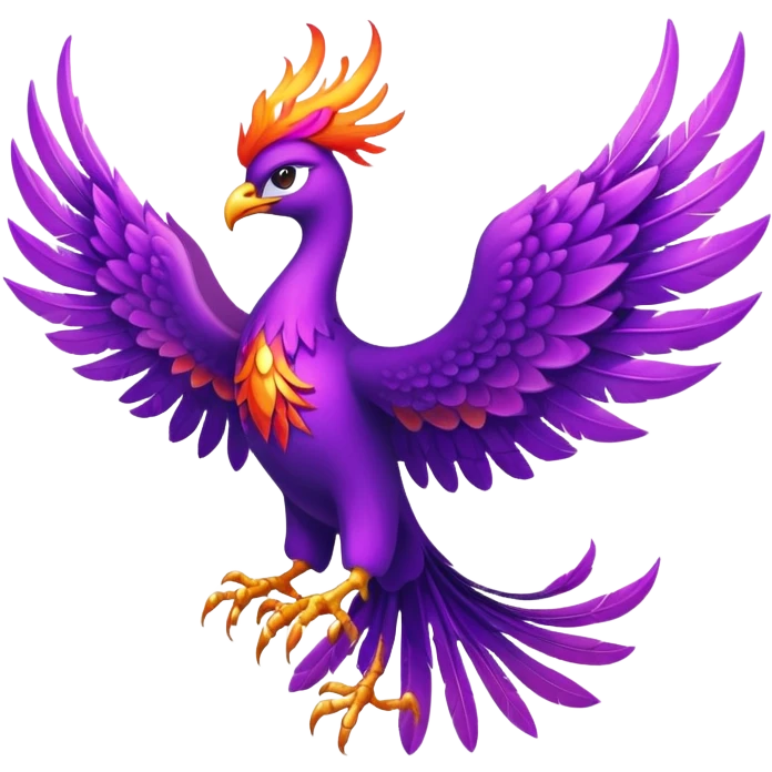 Magical purple phoenix bird with fire wings emoji