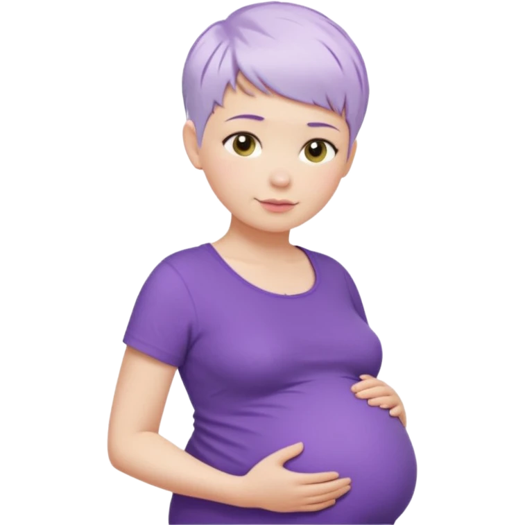 pregnant woman with purple shirt and short pixie cut WHITE hair. only show head, nech and abdomen emoji