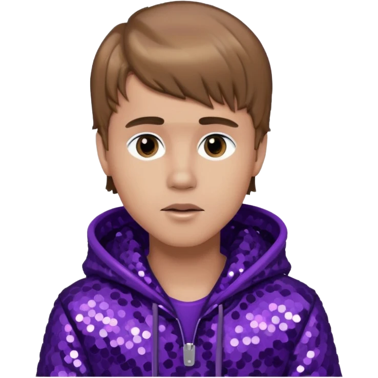 Justin Bieber with light brown hair, dark purple sequin outfit emoji