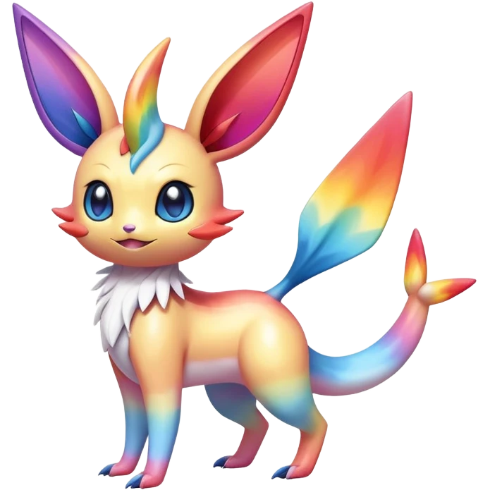 Colorful Shiny Exotic Victini-Salandit-Sylveon-Fakémon-hybrid-creature (full body)  emoji