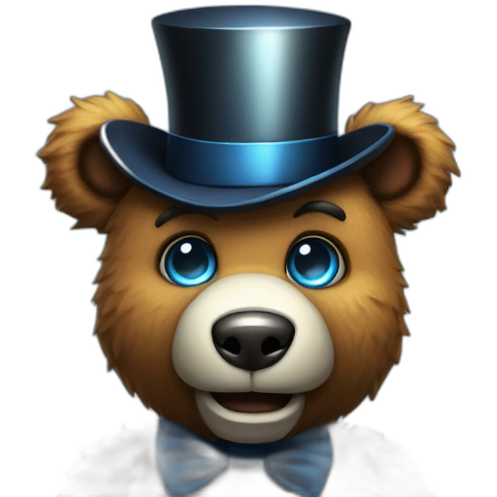 A bear with a tophat and blue eyes, robot animtronic, fnaf emoji