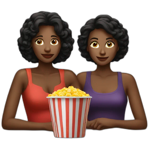 two beautiful ladies watching movie at the cinema, dark background emoji