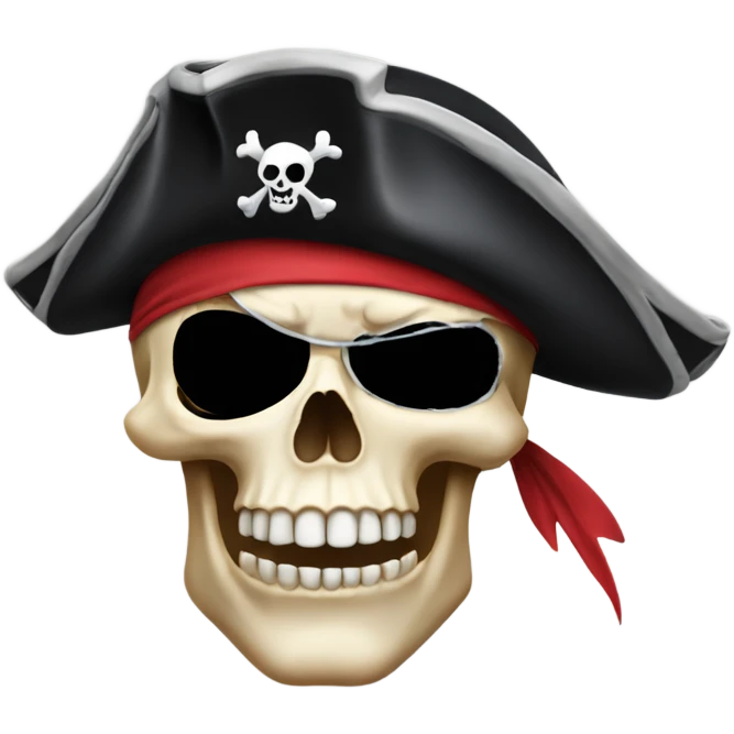 Pirate skull dark with eye patch and hat emoji