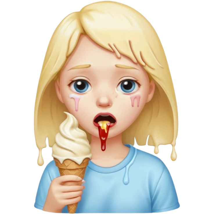 a crying girl eating ice cream after heartbreak emoji