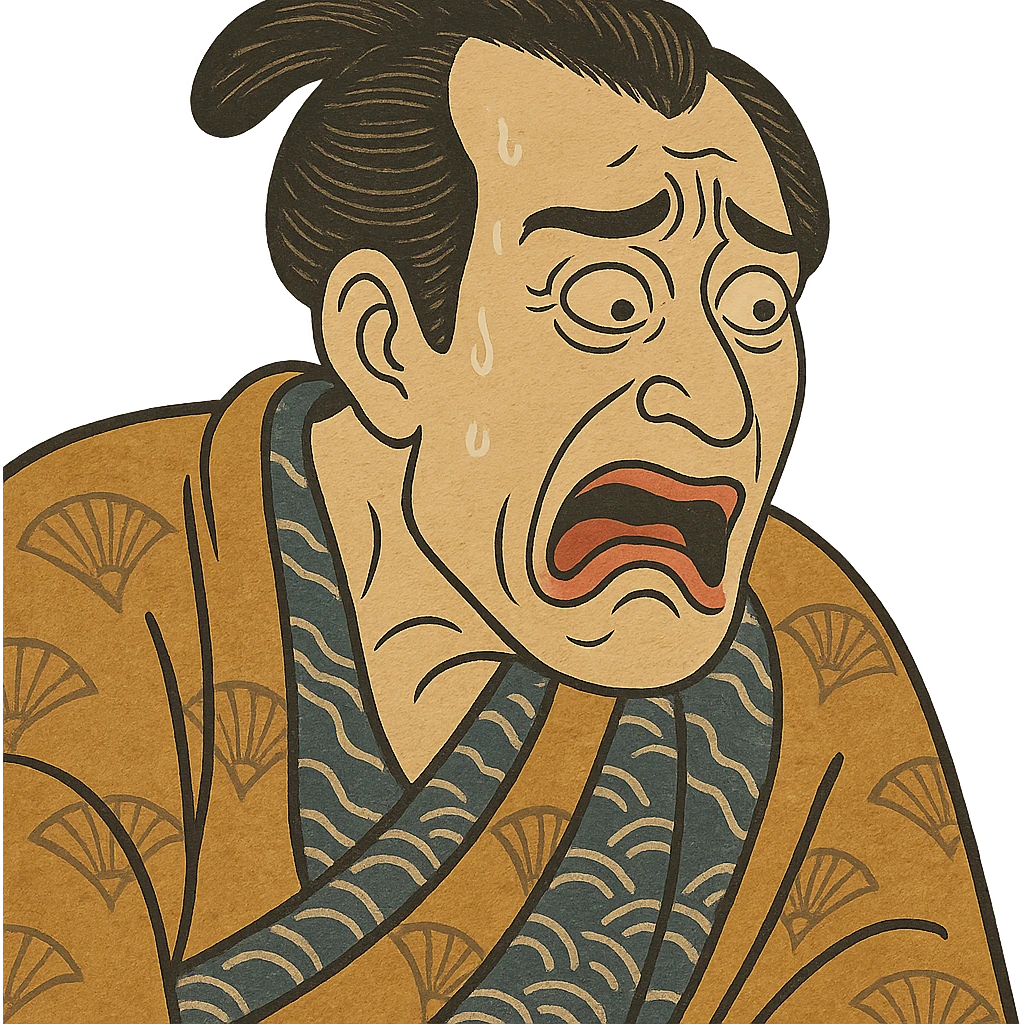 ukiyo-e style person from the 1840s with a horrified and disgusted face emoji