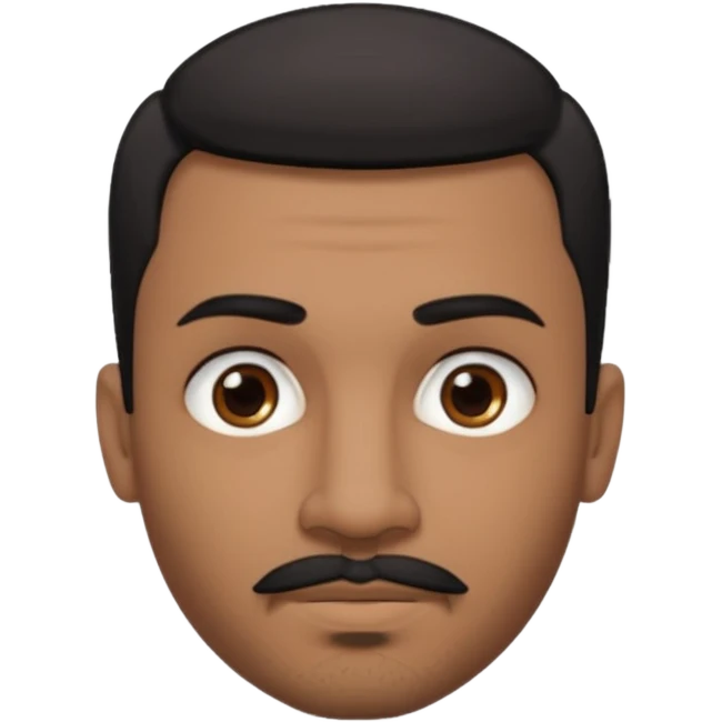 A man emoji with medium-dark skin, short black hair, straight eyebrows, brown eyes, a small nose, and facial hair consisting of a thin mustache and goatee. He also has piercings — a ring on his eyebrow and another on his lower lip. emoji