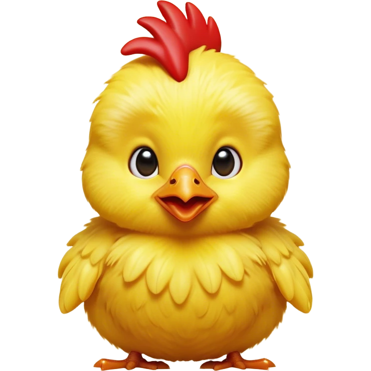 Cinematic Comical Yellow Baby Chicken Portrait Emoji, Head tilted dramatically with an exaggeratedly amused expression, featuring a striking, fluffy yellow downy coat with a tiny quirky red comb, wide, expressive beady eyes filled with playful disbelief, Simplified yet hilariously expressive features, highly detailed, glowing with a slightly sassy glow, high shine, dramatic yet playful, stylized with an air of cheeky mischief, bright and endearing, soft glowing outline, capturing the essence of a spirited and over-the-top chick, so meme-worthy it feels like it could peep its way into internet fame instantly! emoji