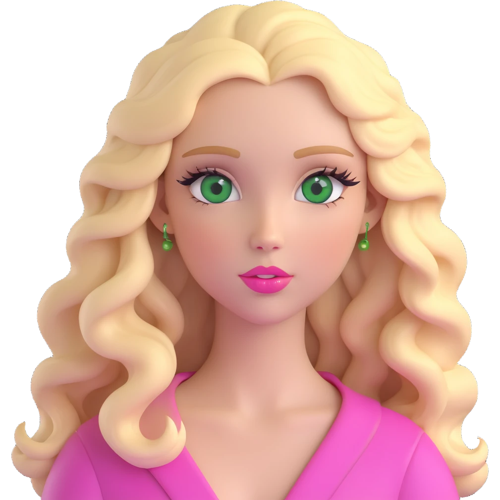 emoji of a girl with green eyes, long blonde wavy hair, long eyelashes, pink lips emoji