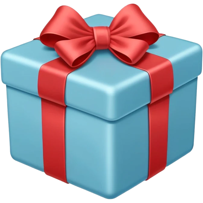 The box is pale blue with a pale red bow emoji