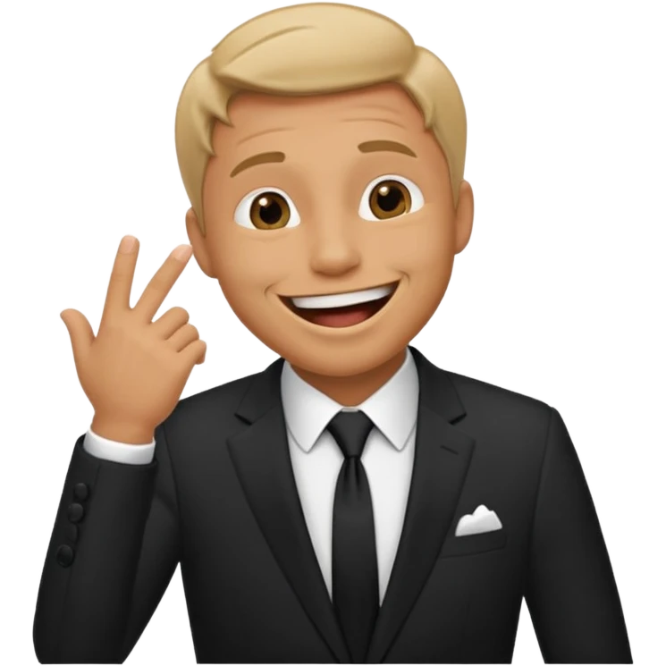 a man in a formal suit laughs, covers his mouth with his hand emoji