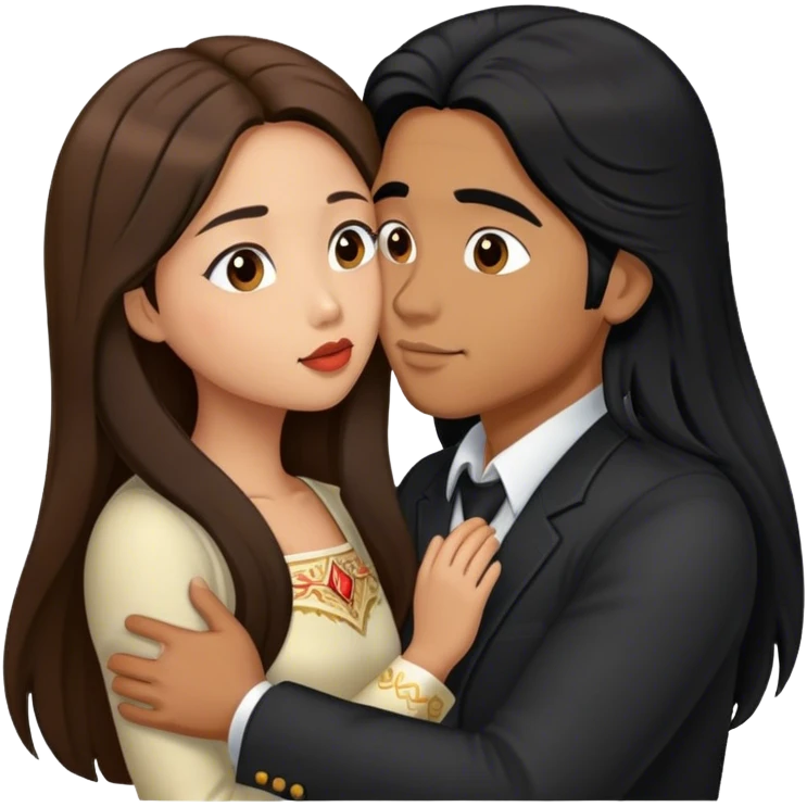Caramel brown Guy with long black hair kissing brown hair Filipina emoji