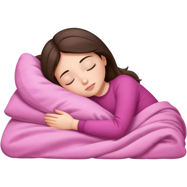 brunette girl sleeping on side with pink blanket emoji
