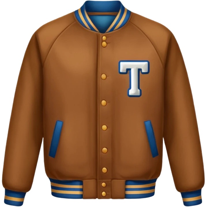 brown varsity jacket with 
left side : T 
right side : number <85> right side chest 


 emoji