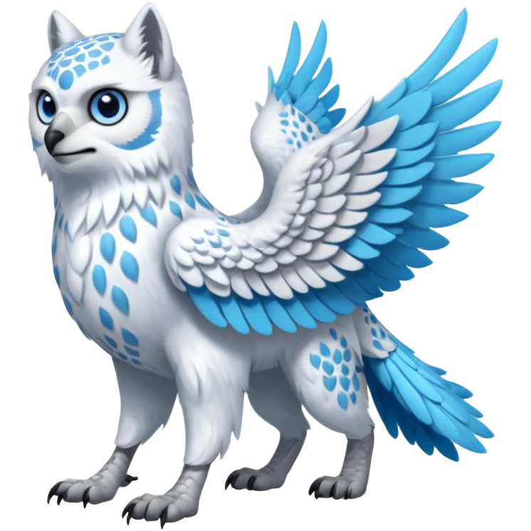 Long-beaked Gryphon-Griffin-Snow-Leopard-Arctic-Fox-Arctic-Wolf-Snowy-Owl-fusion-hybrid-animal-creature, full body emoji