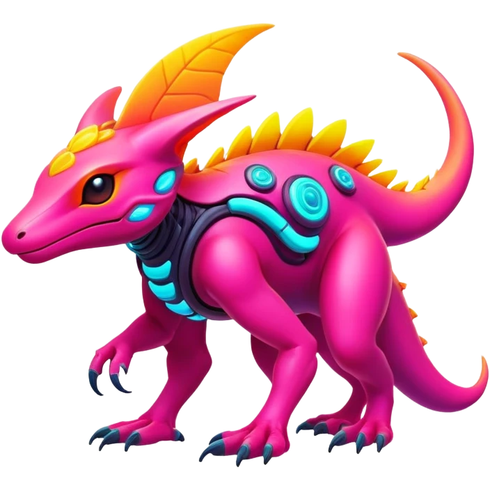 Exotic futuristic lush warm-colored neon Fakémon-creature (full body) emoji