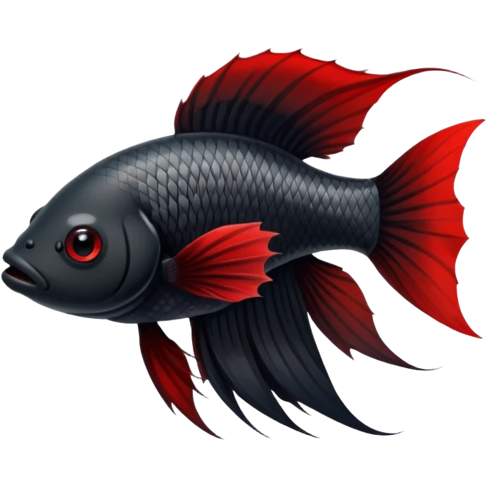 Fully Black with tiny red lines betta fish short fins black and white eyes emoji