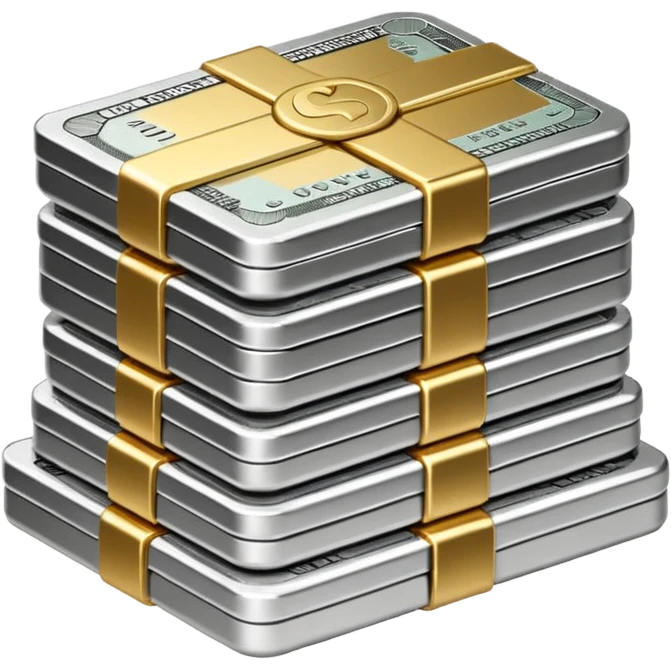 Metallic black-and-white money pack emoji, simple geometric stack of bills,minimal style
 emoji