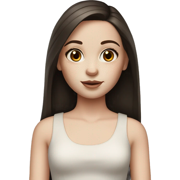 girl with straight dark brown hair, pale skin, doll makeup, and freckles emoji