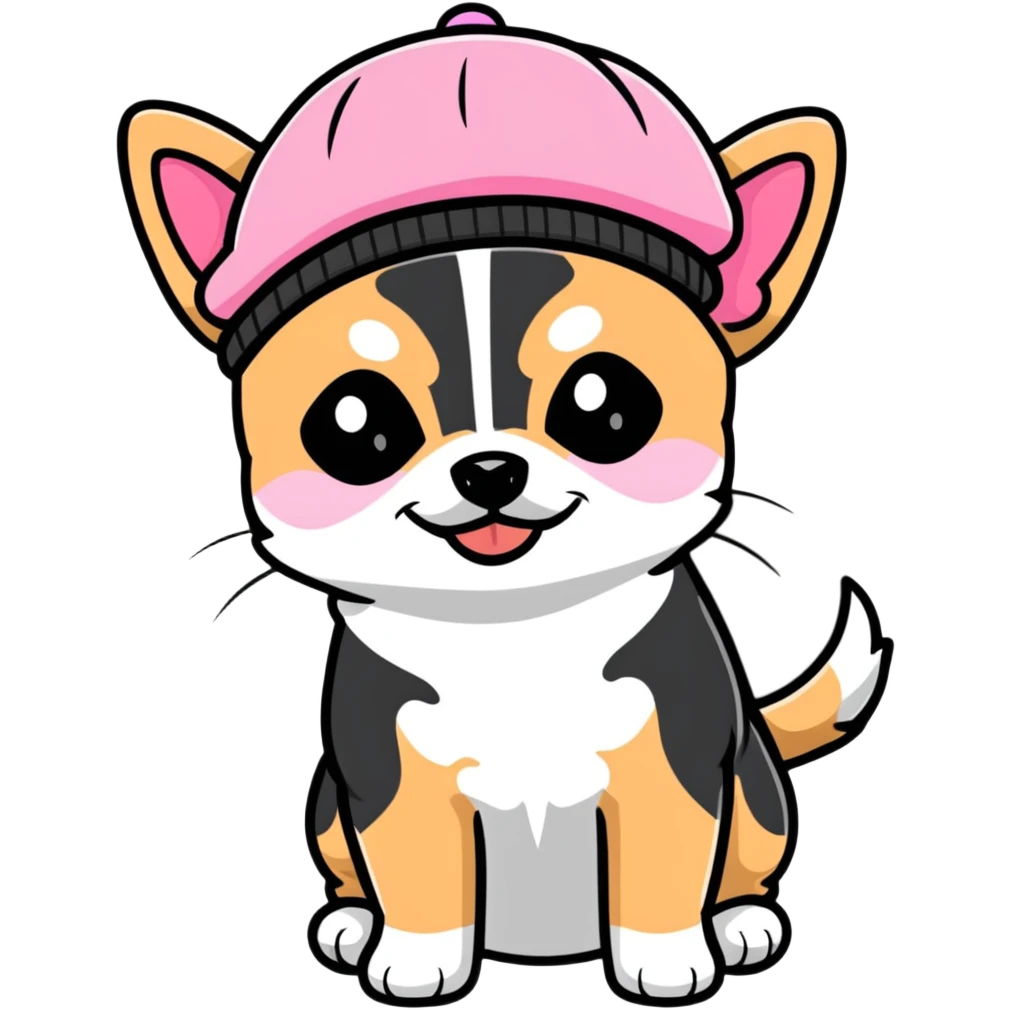 Black and white Chihuahua wearing pink beret emoji