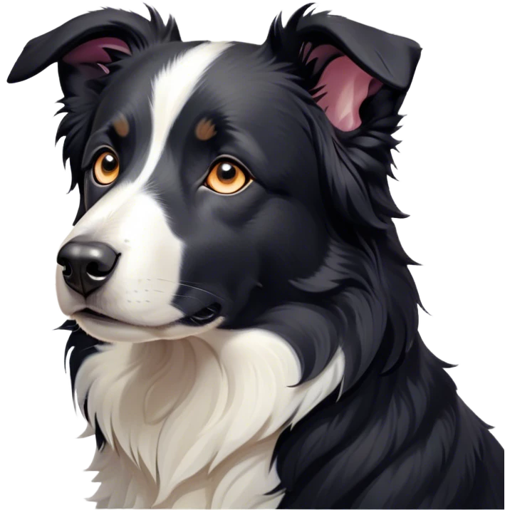Cinematic Grumpy Black and White Border Collie Portrait Emoji, Head tilted slightly with a deeply unimpressed expression, showcasing a dense black and white coat with intense eyes narrowed into an unamused glare, ears slightly drooping in exasperation, Simplified yet comically expressive features, highly detailed, glowing with a dry, sarcastic glow, high shine, effortlessly judgmental yet dignified, stylized with a touch of cynicism, bright but brooding, soft glowing outline, capturing the essence of an eternally unimpressed yet determined herder, so lifelike it feels like it could sigh heavily at you in disdain at any moment! emoji