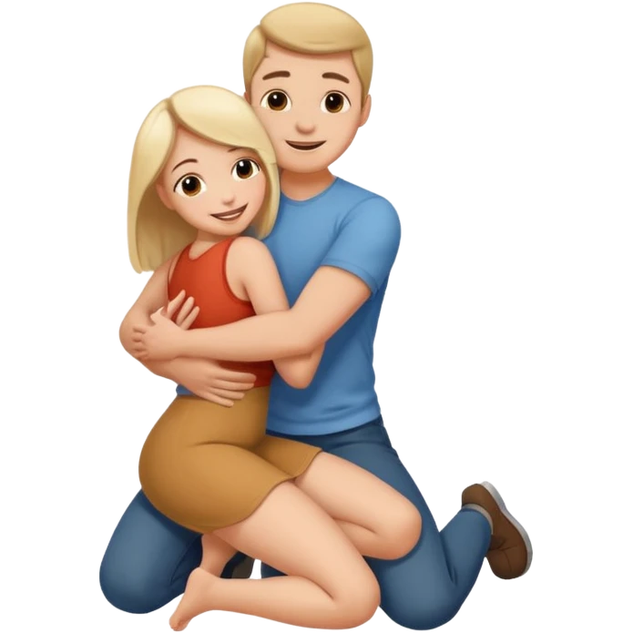 man on knees facing woman hugging her waist emoji