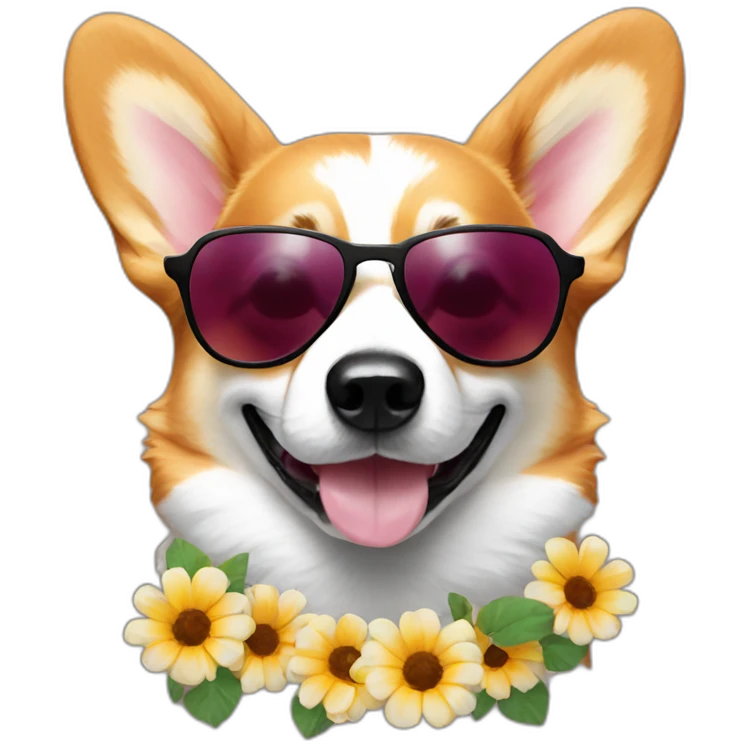 corgi with sunglasses and flower shirt emoji